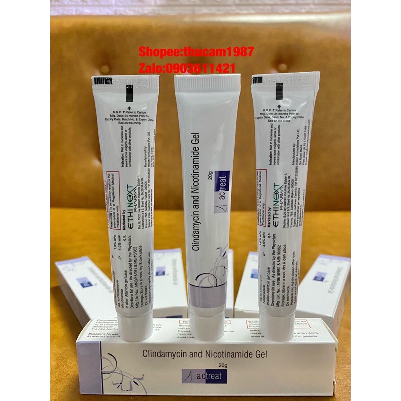 Gel Actreat Clindamycin 1% + Nicotinamide 5% loại bỏ mụn chống viêm 20g.