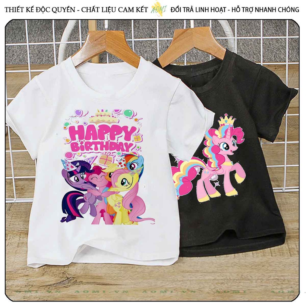 ÁO THUN UNISEX little pony PHÔNG ĐEN TAY NGẮN NAM NỮ GIA ĐÌNH CẶP ĐÔI SIZE TRẺ EM BÉ TRAI GÁI AOMIVN