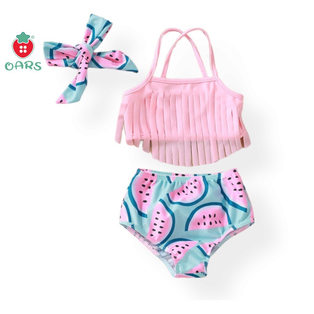 Đồ bơi trẻ em 2 mảnh - áo tắm bikini cho em bé gái sơ sinh 1 tuổi 2 tuổi 3 tuổi quần rời hình dưa hấu kèm băng đô