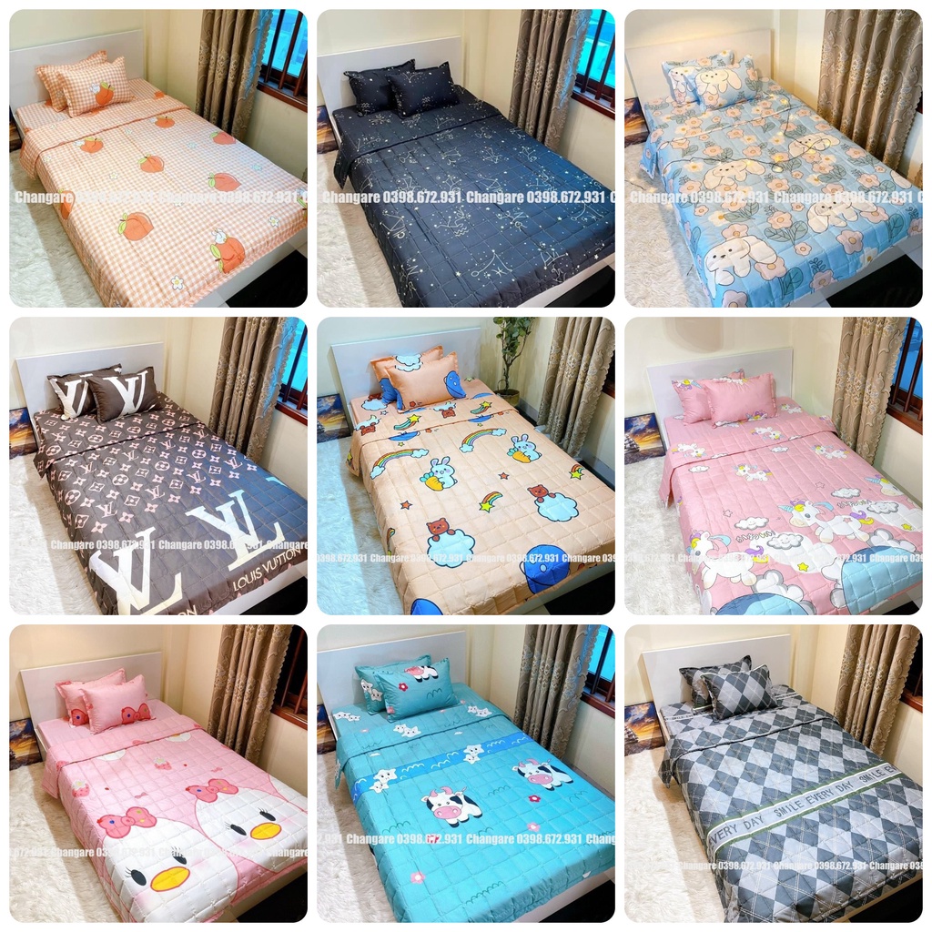 Chăn ga gối hè cottong poly sét 5 món (1 ga trải giường+2 vỏ gối đầu+1 vỏ ôm+1 chăn hè) chọn mẫu đủ kích thước m6 m8 2m