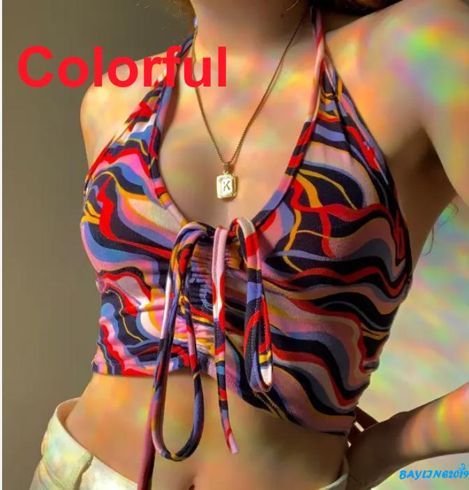 Áo Lửng Hai Dây In Họa Tiết Thời Trang Quyến Rũ Dành Cho Nữ