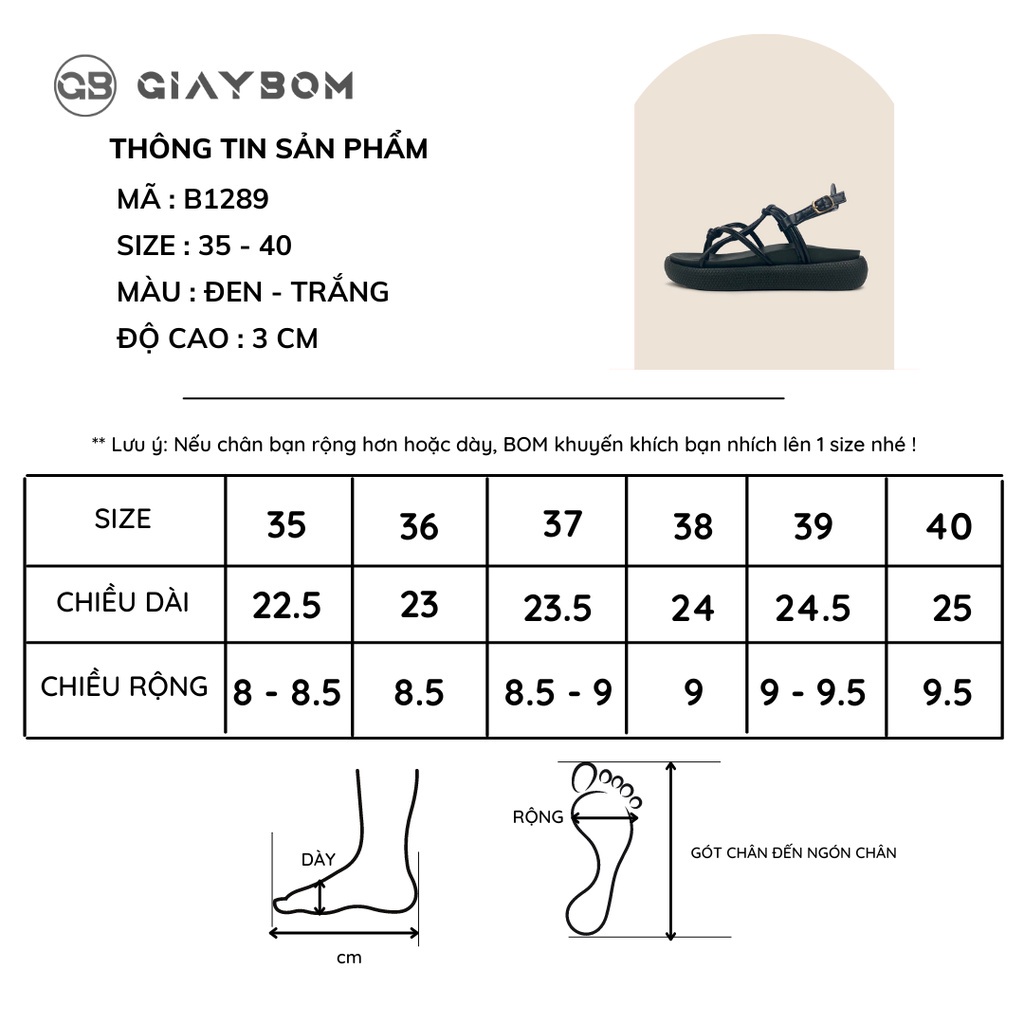 Giày sandal nữ giayBOM quai dây đế bánh mì cao 3 cm B1289 DN