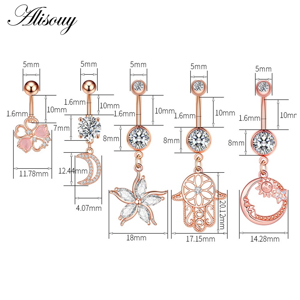 Alisouy 1 Khuyên Rốn Hình Cánh Bướm Mặt Trăng / Trái Tim / Giọt Nước Bằng Thép Không Gỉ Đính Đá zircon Quyến Rũ Cho Nữ