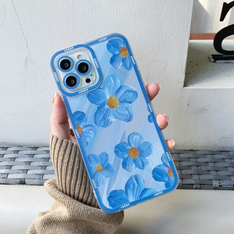 Ốp Điện Thoại TPU Silicon Mềm Chống Sốc Chống Bụi Họa Tiết Hoa Mắt Xanh Cho iPhone11 12 Pro Max 7 8 Plus X 13 XR XSMAX