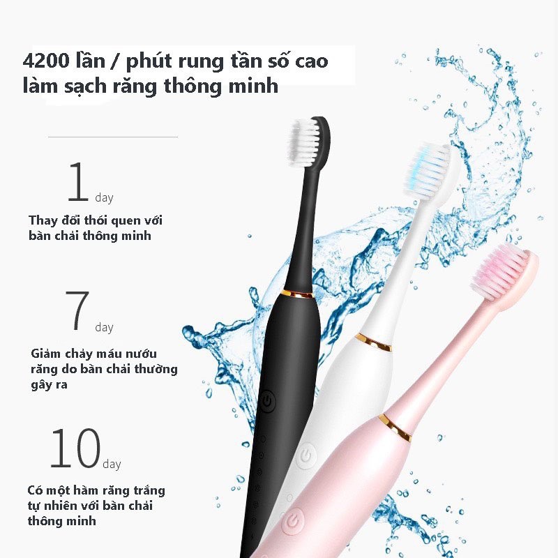 Bàn chải điện Sonic X3 sợi Dupont, bàn chải điện đánh răng tự động 6 chế độ công nghệ chống nước IPX7