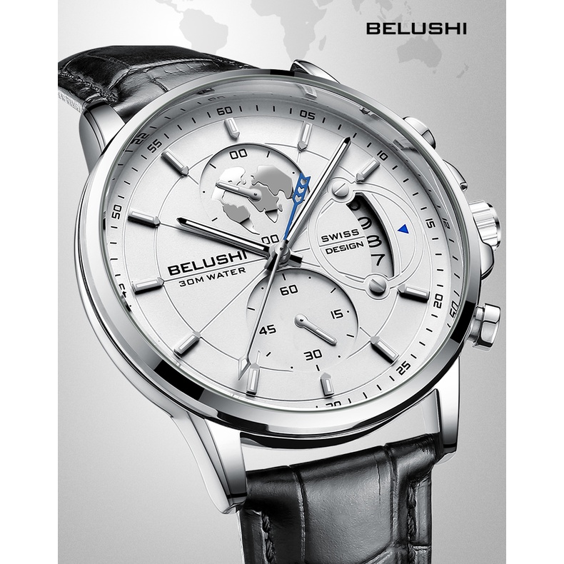 Đồng hồ nam Belushi sang trọng-Đồng hồ thời trang nam dây da chính hãng cao cấp có lịch ngày kèm hộp đẹp