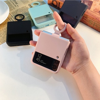 Ốp điện thoại silicone mềm phối nhẫn móc khóa cho Samsung Galaxy Z Flip 3 5g