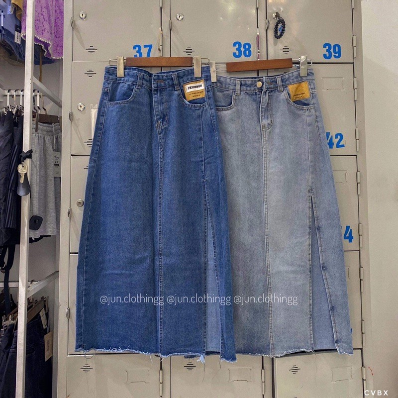 Chân váy Jeans dài xẻ trước