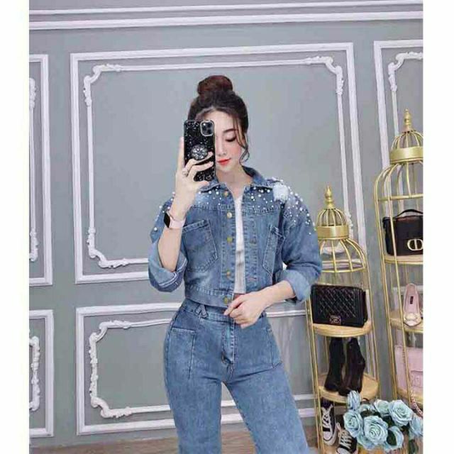 Áo Khoác Jean Nữ Đính Hạt Ngọc Cúc Lưng Hàng Hot Chuẩn Xịn AKJ05 (Hình - video thật) | BigBuy360 - bigbuy360.vn