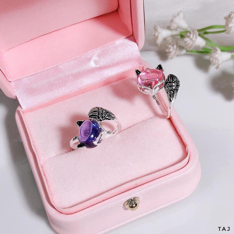 Nhẫn nữ bạc gắn mặt hồ ly phủ sơn đen cao cấp - Bạc Bibi - BBS