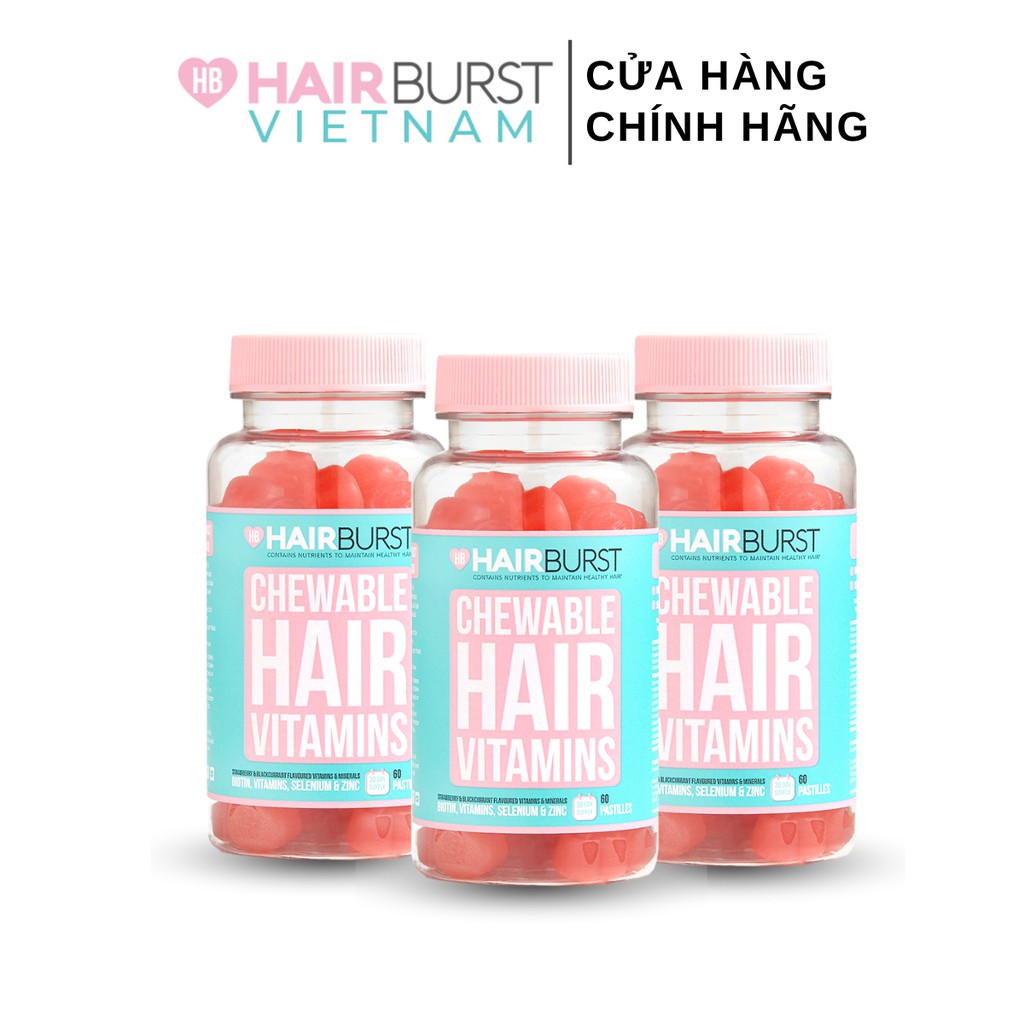 Combo 3 lọ kẹo dẻo vitamin chăm sóc, kích thích mọc tóc HAIRBURST chewable hair vitamins