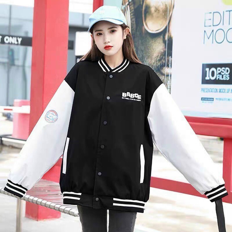 Áo Khoác Dù Nam Nữ Kiểu Bomber 😍FREE SHIP😍 Thêu Chữ BADGE 2 size L XL Áo Khoác Có Nút Cài STARMART