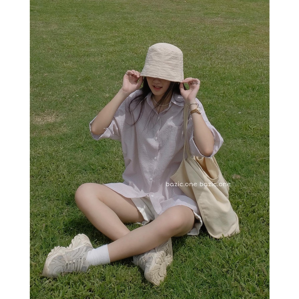 Áo sơ mi tay lỡ chất xốp phong cách Hàn Quốc dành cho nữ