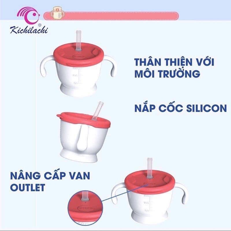 Cốc tập uống, tập hút 3 giai đoạn Kichilachi tiện lợi cho bé có vạch chia ml