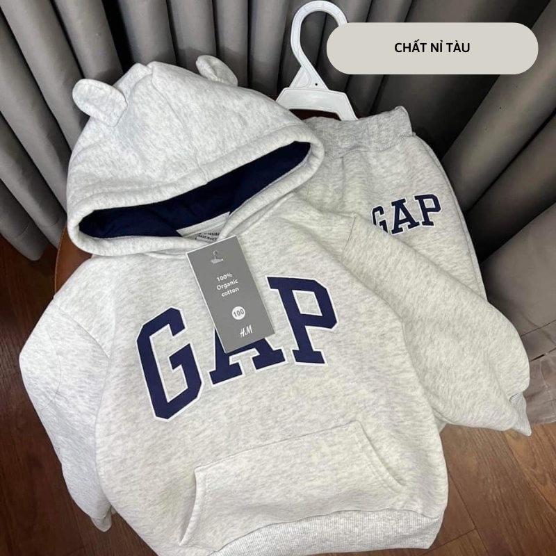 Đồ bộ bé trai bé gái thu đông GA chất nỉ tàu dày dặn không xù có mũ cao cấp hàng xuất dư Xiaomimi E2.097.08