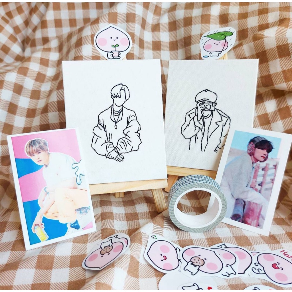 Bộ tự thêu tranh canvas mini sketch hình BTS size 8x10
