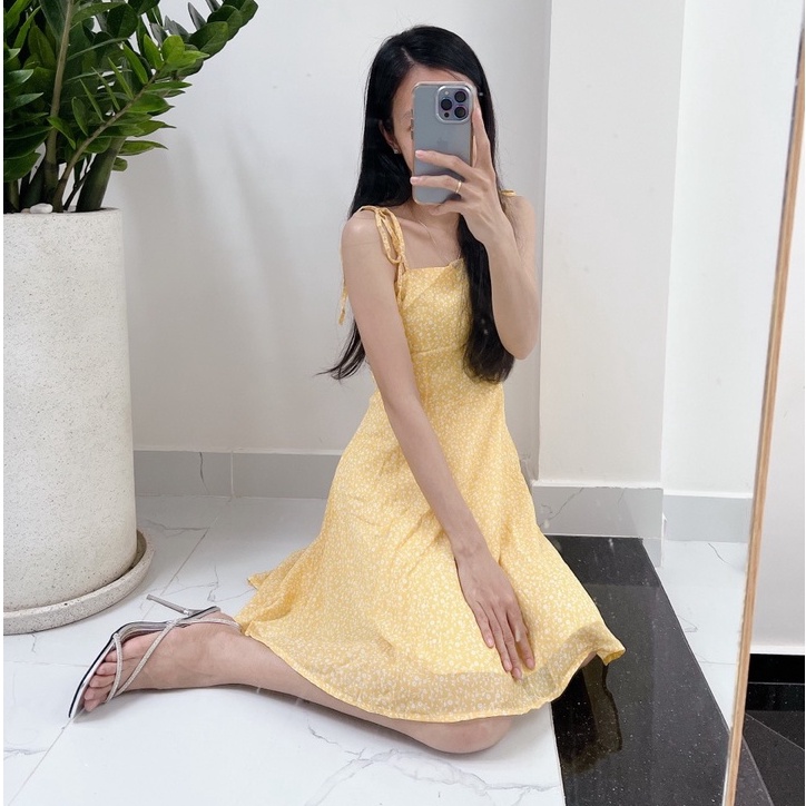 Đầm hoa nhí 2 dây cột nơ