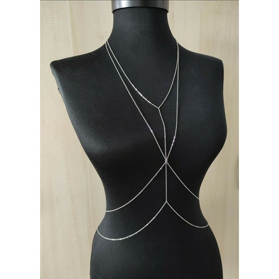 Dây chuyền đeo cơ thể, vòng đeo ngực dạng xích bằng kim loại đính đá lấp lánh trang trí bikini phong cách sexy quyến rũ