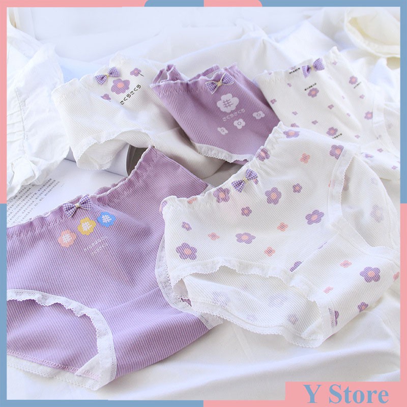  Quần Lót Cotton Co Dãn 4 Chiều Hoa 5 Cánh Tím Pastel