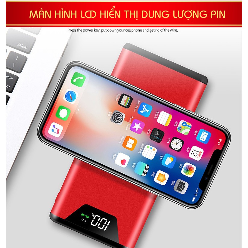 [TẶNG TÚI ĐỰNG] Pin Sạc Dự Phòng Không Dây Power Bank Chuẩn QI 10.000mAh - Hỗ trợ sạc nhanh, sạc không dây