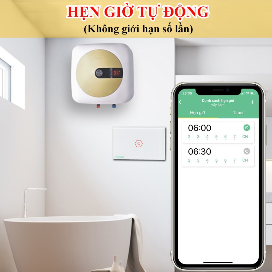 Công tắc Thông minh Hunonic Công suất lớn Wifi - Dùng cho Điều hòa, bình nóng lạnh