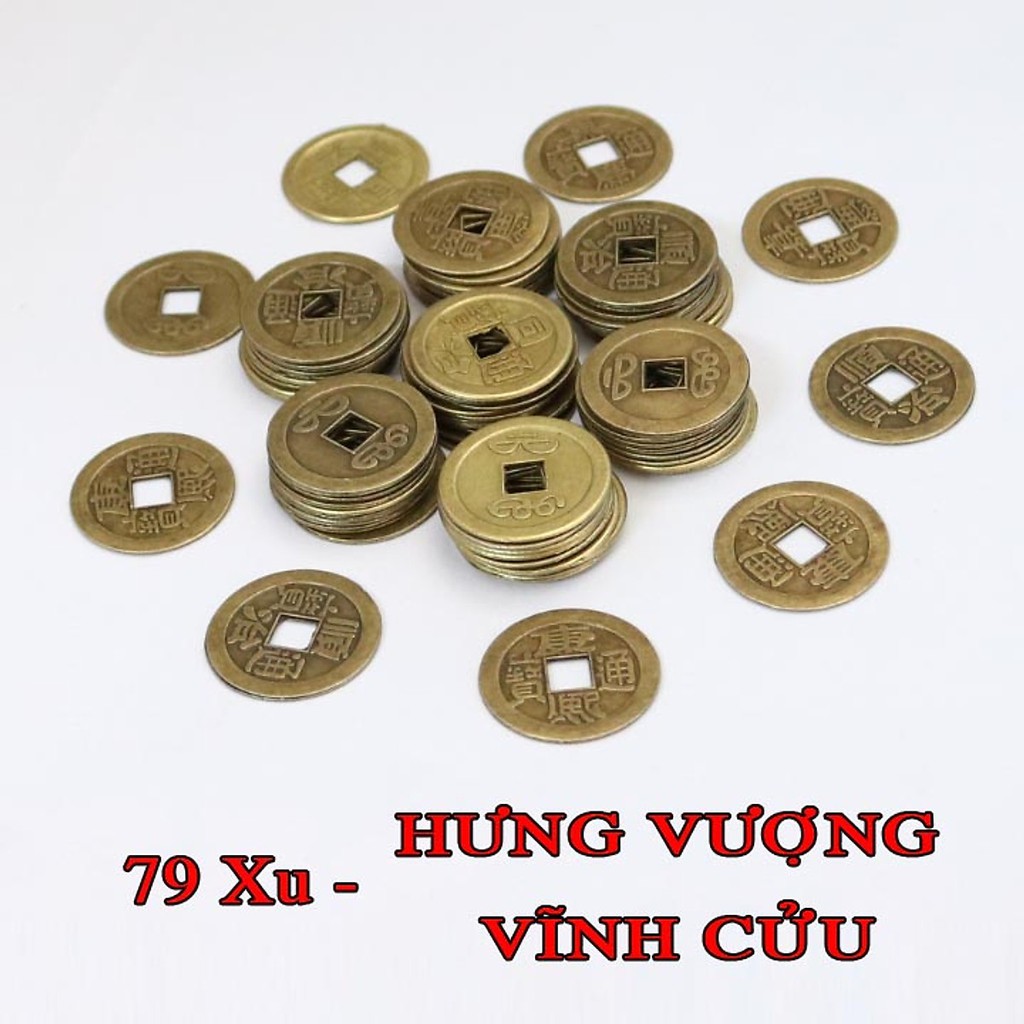 Tiền xu phong thủy bằng đồng size lớn hút tài lộc, đồng xu cổ không xi mạ