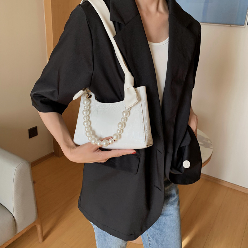 Túi xách đeo vai thiết kế quai xách kiểu chuỗi ngọc trai sang trọng cho nữ