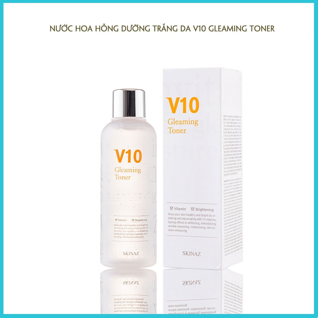 Nước Cân Bằng Dưỡng Trắng Da V10 Gleaming Toner Skinaz 180ml