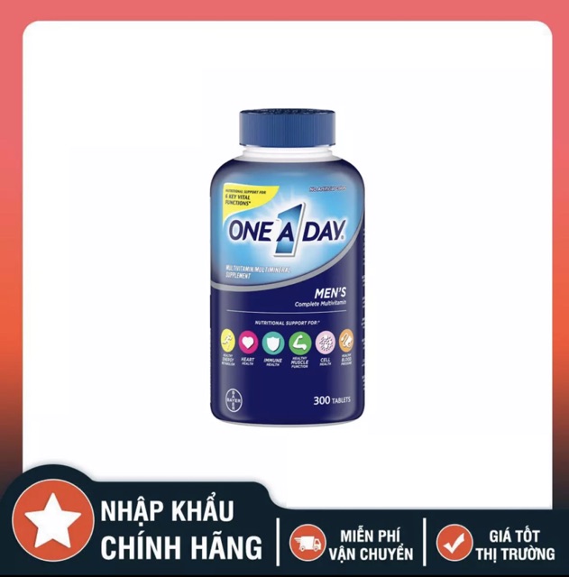 [Date 2023] One A Day Men's Complete Multivitamin bổ sung Multivitamin và khoáng chất dành cho nam , Chai 300 viên