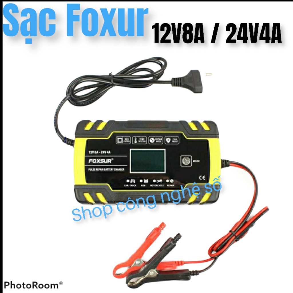 FOXSUR 12V 24V 6Ah - 150Ah Sạc bình ắc quy  tự ngắt khi đầy chức năng bảo dưỡng phục hồi quy bằng khử sunfat