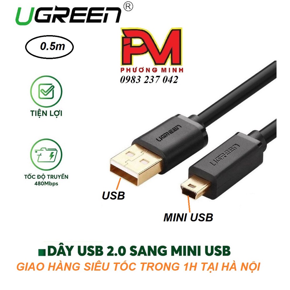 Cáp Mini USB to USB 2.0 mạ vàng dài 0,5m chính hãng Ugreen 10354