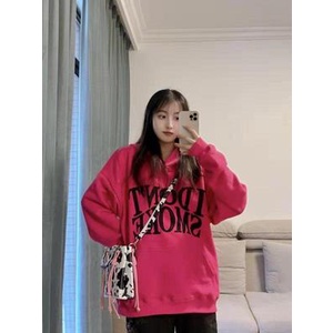 Áo hoodie chữ I DONT SMOKE màu hồng đậm unisex nam nữ cá tính hip hop Châu Âu