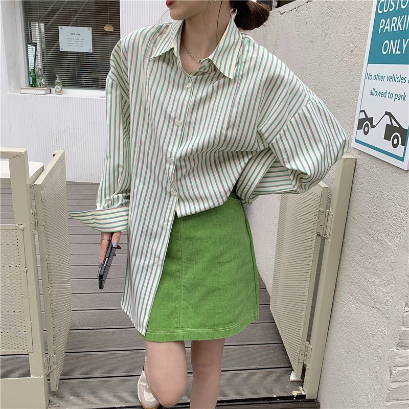 Áo sơ mi dài tay chống nắng kẻ sọc thời trang hè phong cách retro