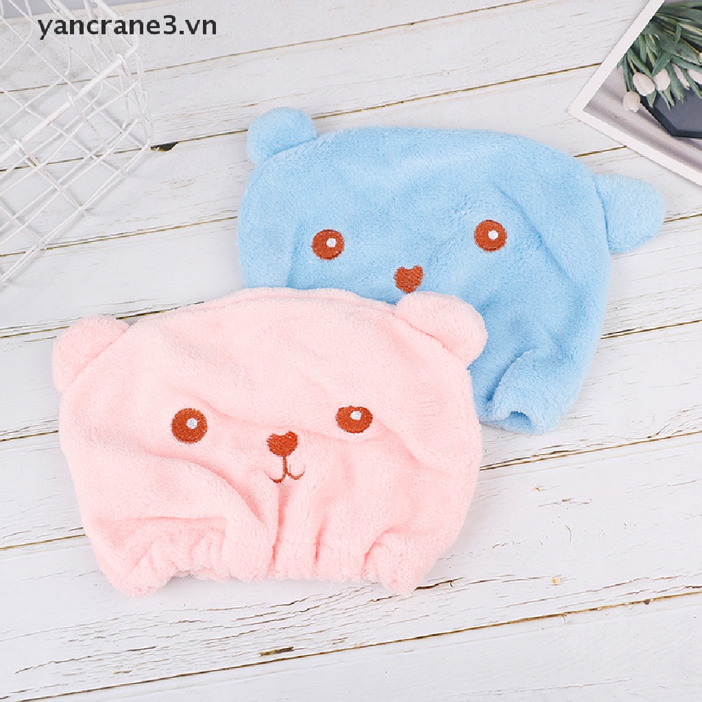 1 mũ trùm đầu làm khô tóc bằng sợi micro hình gấu dễ thương cho bé khi tắm (yancrane3.vn}