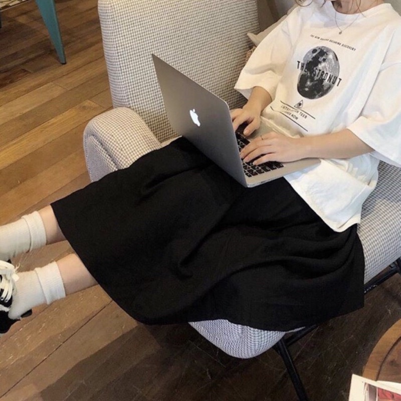 Chân Váy Dài Ulzzang Phong Cách Hàn Quốc Chất Thô Kaki Mềm Thiết Kế Lưng Chun Freesize