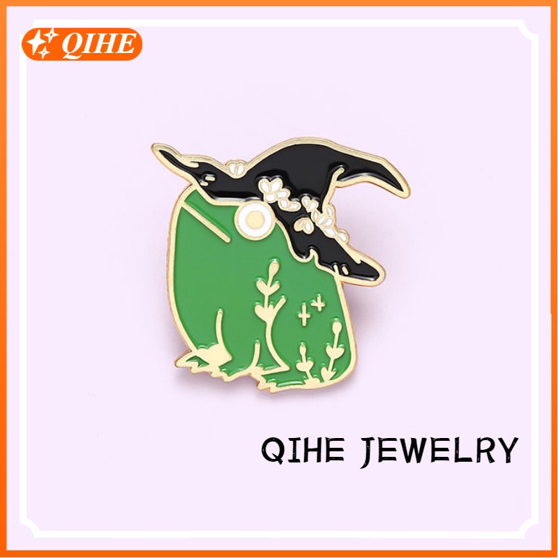Ghim cài áo QIHE JEWELRY hình chú ếch hoạt hình đáng yêu