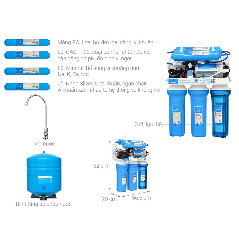 Máy lọc nước RO Karofi S-s117, s217 lõi  - Diệt khuẩn, khủ mùi, tạo vị ngọt tự nhiên cho nước