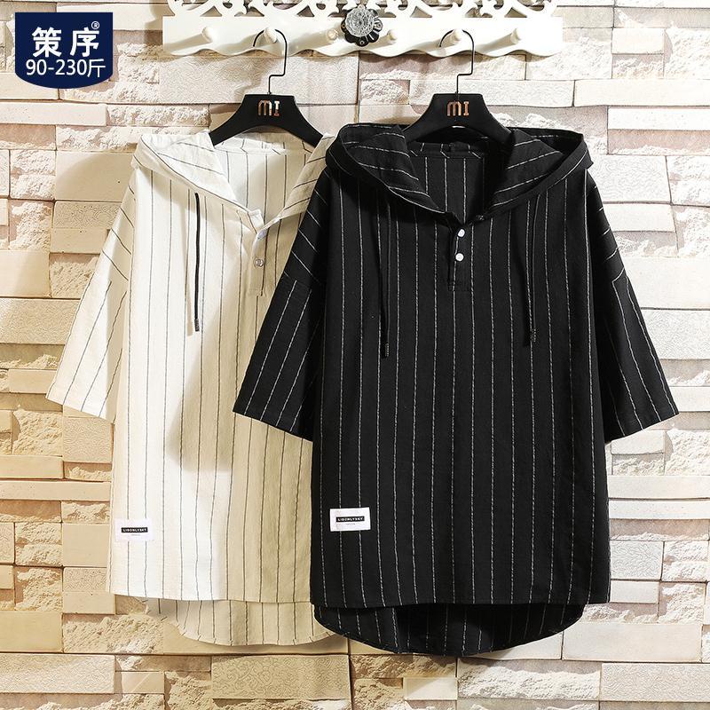 Áo Hoodie Tay Ngắn Dáng Rộng Họa Tiết Kẻ Sọc Thời Trang Mùa Hè 2021 Cho Nam 2021