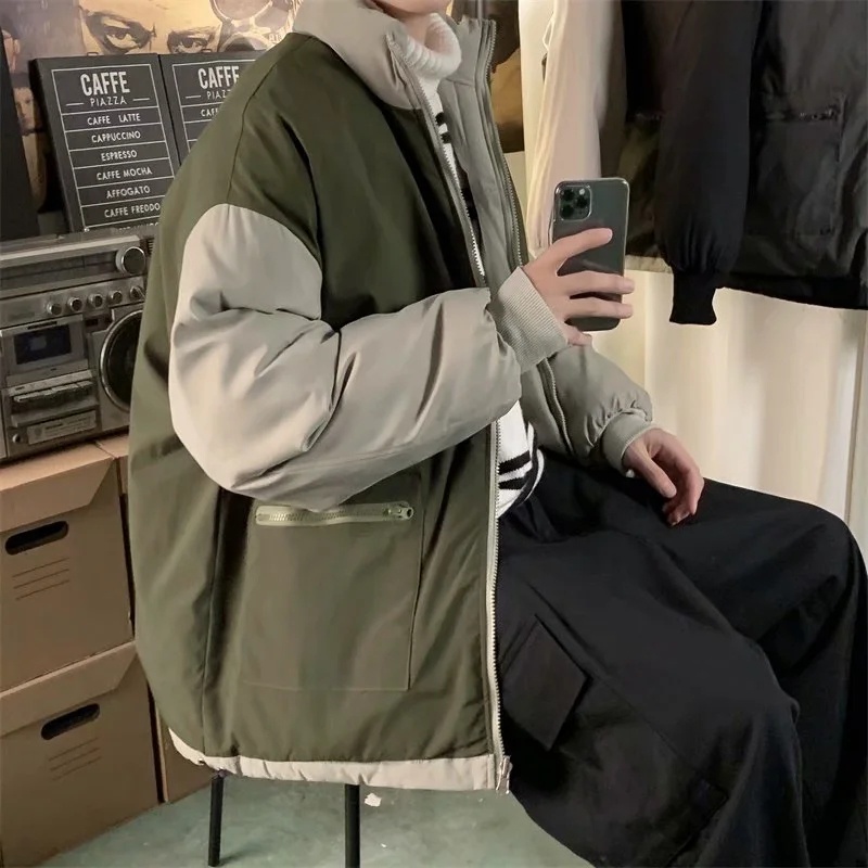 Áo phao nam 2 mặt fom rộng dài tay cổ bẻ phong cách hàn quốc dày dặn ấm áp