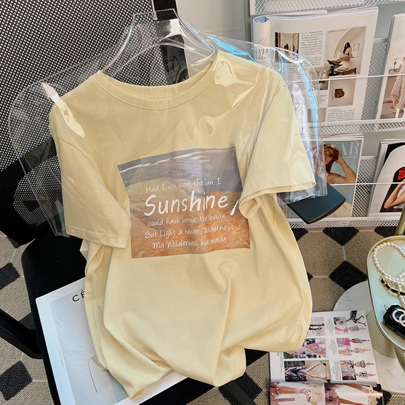 Áo thun HIIXIIVI 100% cotton tay ngắn cổ tròn in hình thời trang mùa hè phong cách Hàn Quốc 2022 dành cho nữ