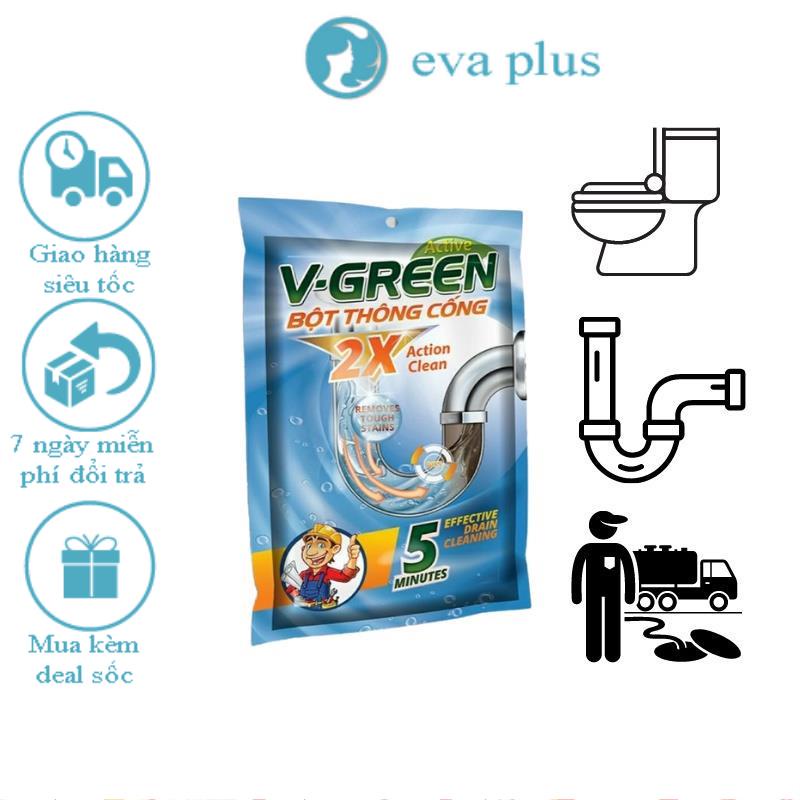 Bột Thông Cống V-GREEN 110G - Thông Tắc Cống, Đường Ống, Bồn Cầu, Bồn Rửa mặt - Xử lý Triệt để cặn bã, chất Hữu Cơ