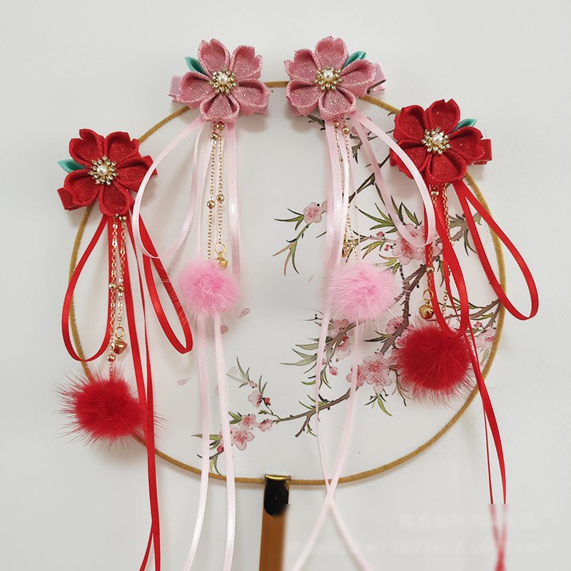 ( 1 chiếc ) Cài tóc HOA SAKURA CẮT CÁNH cổ trang tua rua gắn bông phụ kiện kẹp tóc nữ xinh xắn