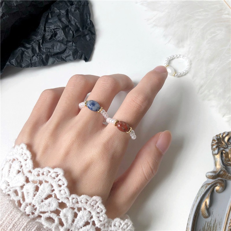 Nhẫn đính đá và ngọc trai giả đơn giản phong cách Hàn Quốc cổ điển thời trang dành cho nữ
