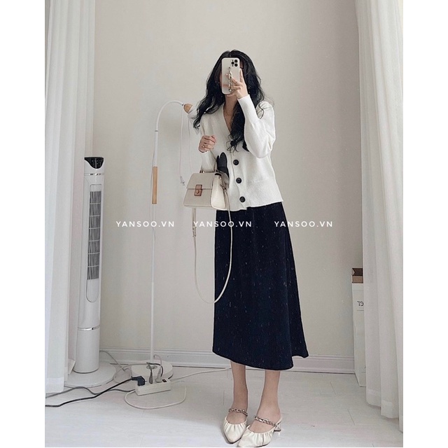 Áo len cardigan lông thỏ mềm mịn dày dặn ,áo len trắng hoạ tiết trái tym phong cách Hàn Quốc by YANSOO