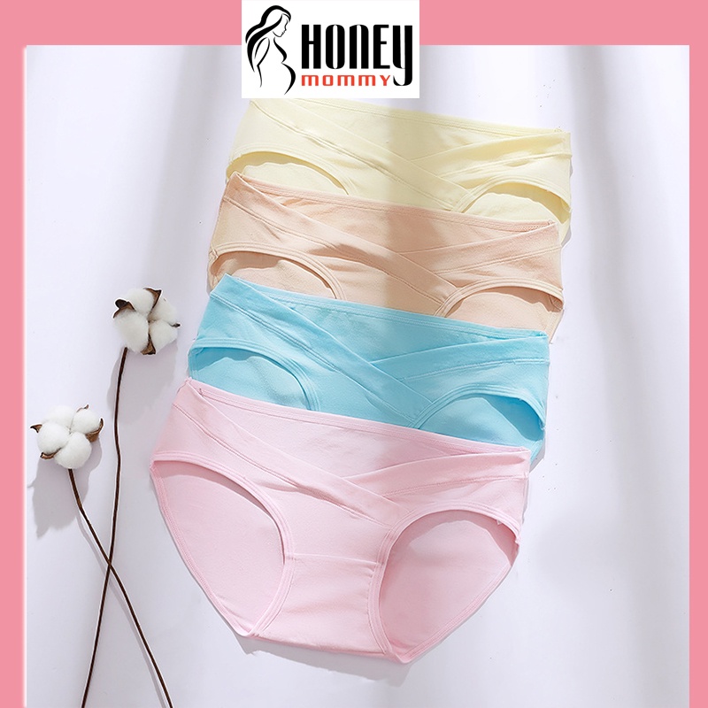 Quần Lót Bầu Cạp Chéo Cotton Co Giãn Kháng Khuẩn Spring Túi Zip Honey Mommy Đồ Lót Bầu