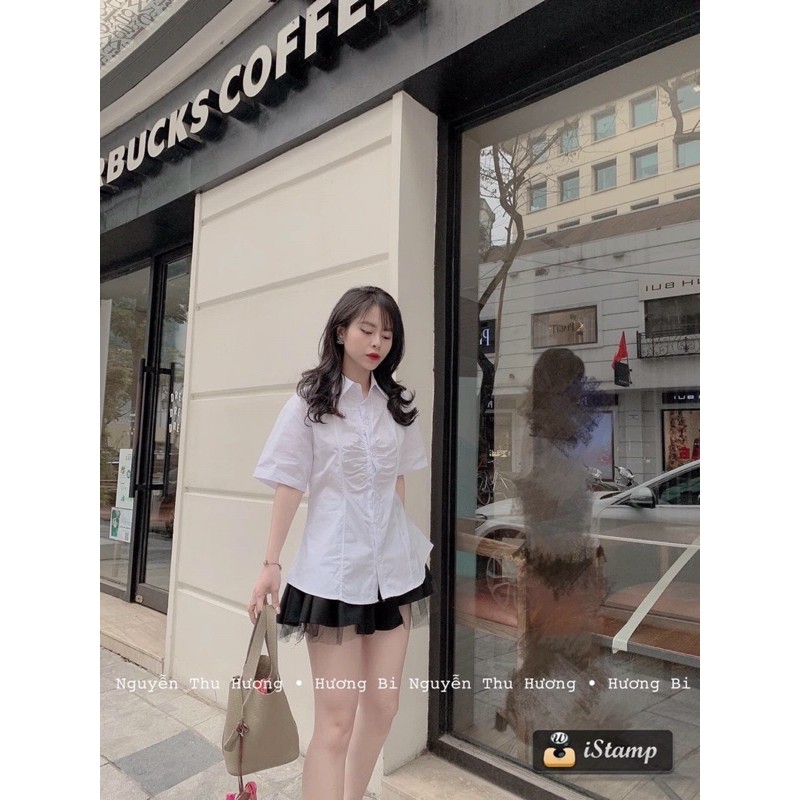 [Mã WASKT304 giảm 15% tối đa 30K đơn 99K] Áo sơ mi trắng cộc nhún giữa | BigBuy360 - bigbuy360.vn