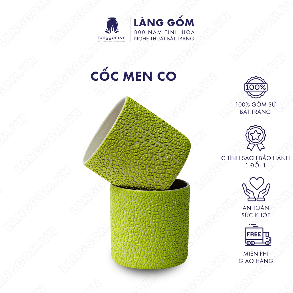Cốc gốm sứ xanh lá, men mát, kiểu hoa tiết men co dùng uống nước, trà, cà phê, gốm sứ Bát Tràng cao cấp - Làng Gốm