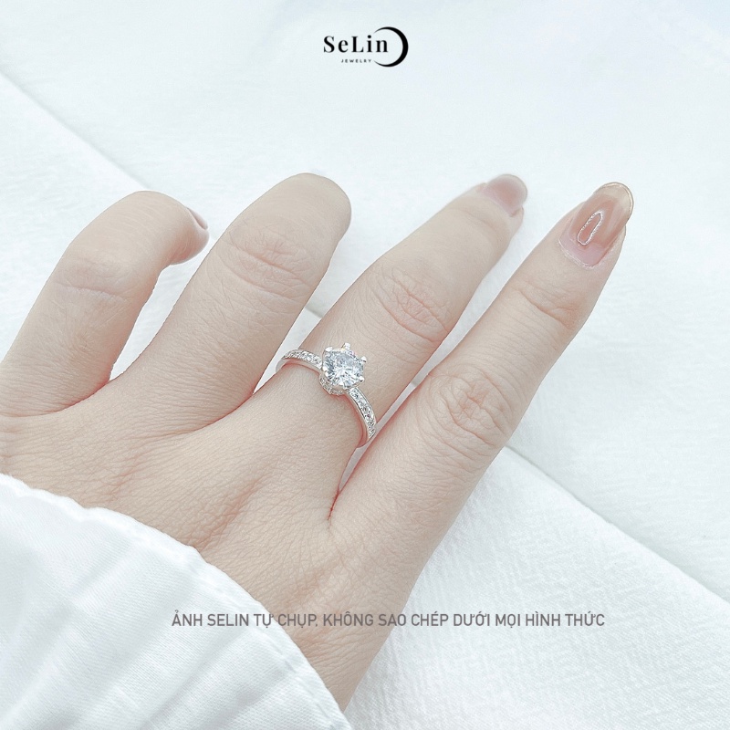 Nhẫn bạc nữ SELIN JEWELRY bạc ta 999 đính đá ổ cao xi trắng sang trọng siêu sáng, trang sức phụ kiện bạc nữ