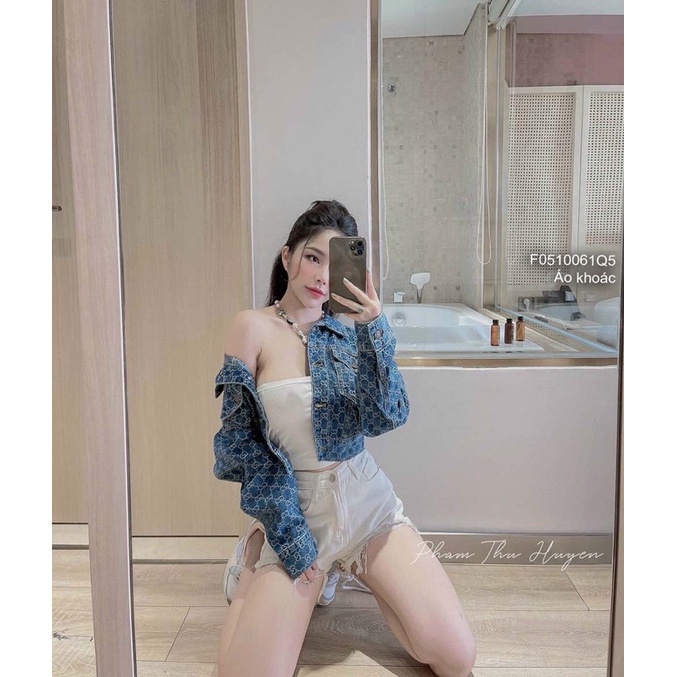 ◐♝■Áo khoát jeans dệt guci