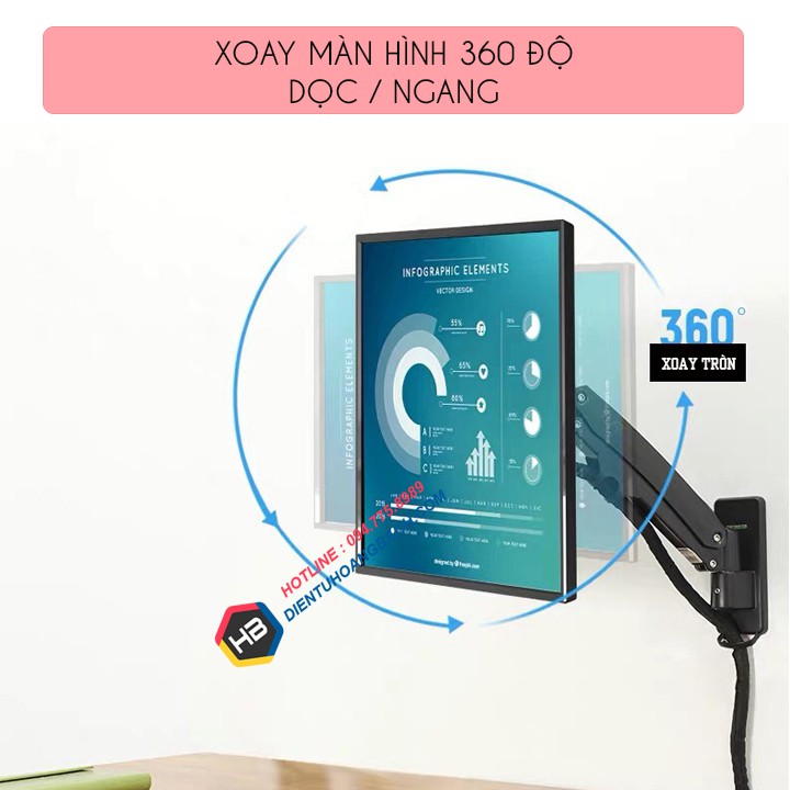 Giá Treo Màn Hình NB F425 24 - 35 Inch - Arm Màn Hình Gắn Tường Xoay 360 Độ - Điều Chỉnh Độ Cao Thấp